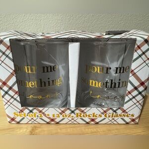 NEW - Set of 2 Rocks Glasses with Gold Text - Pour Me Something Strong